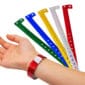 A *wristband* is a loop of material worn around the wrist, typically made from silicone, plastic, fabric, leather, or rubber. Wristbands serve various purposes, including: 1. *Identification*: Commonly used at events, hospitals, and theme parks for identification or as entry passes. 2. *Fashion*: Worn as a fashion accessory or to complement outfits. 3. *Support and Awareness*: Often used to show support for a cause, such as cancer awareness or charity campaigns (e.g., the popular 